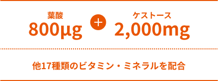 葉酸＋ケストース、他17種類のビタミン・ミネラルを配合